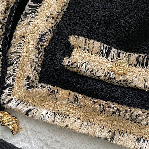 St. John Tweed Knit Jacket Gold Black - Picture 14 of 16